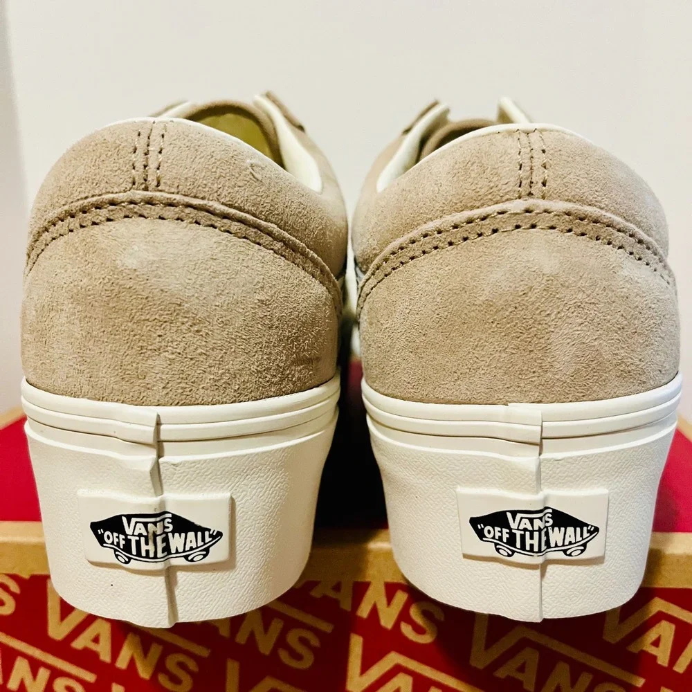 Vans Old Skool Stackform Women 6 Men 4.5 Incense Beige Pig Suede Platform Sneaks